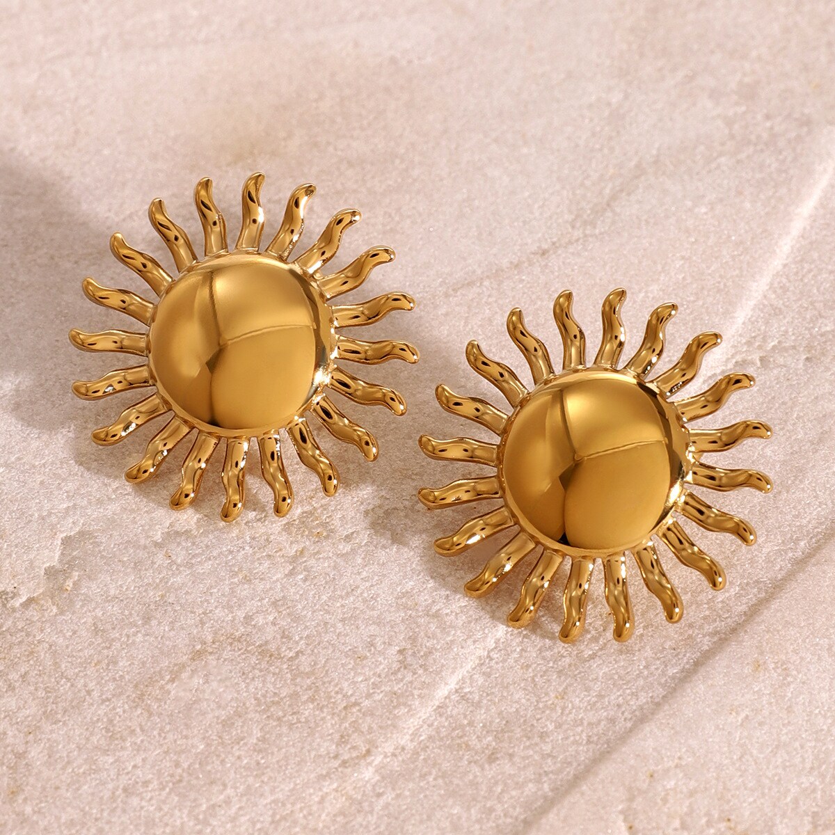 1 Pair Simple Series Retro Sun Stainless Steel 18K Gold Plated Women's Earrings h5 